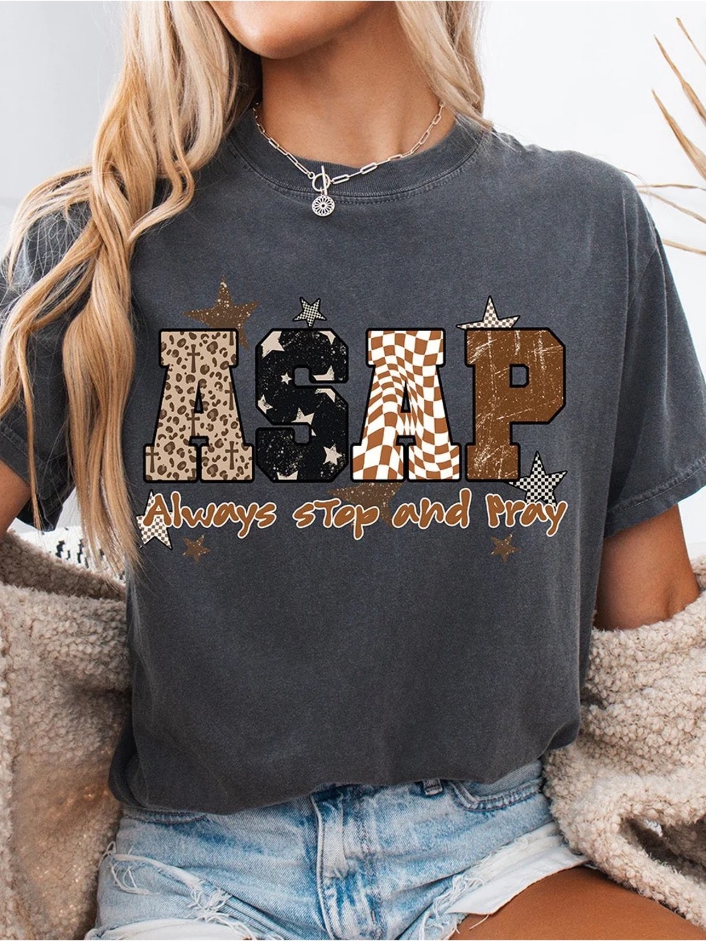 ASAP Graphic Tee - Charcoal Gray 'Always Stop and Pray'